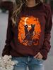 Women's Black Cat Halloween Long Sleeve Sweatshirt Hoodie (European Size)