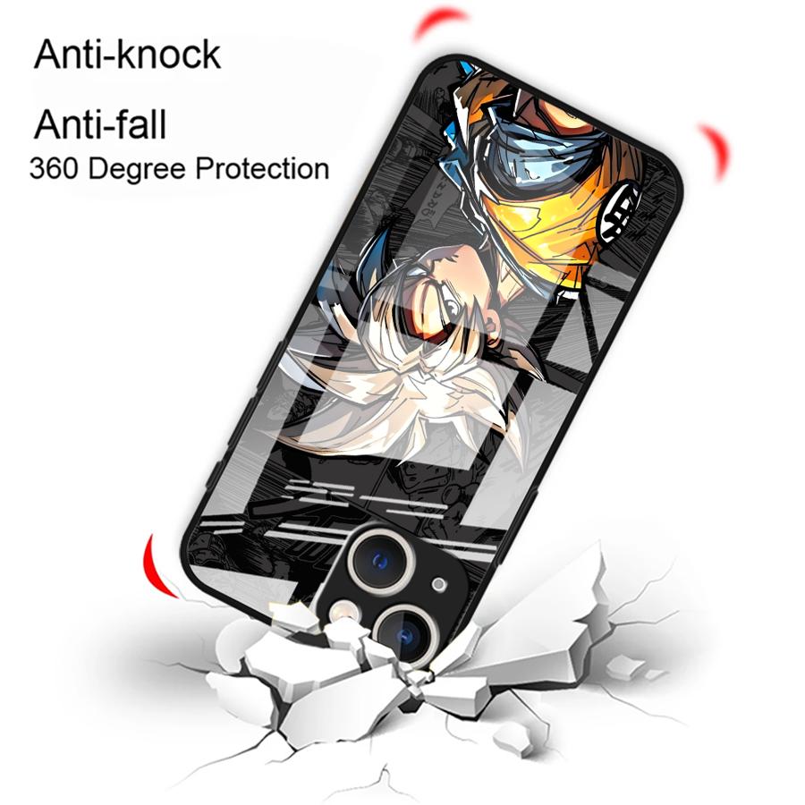 Glass Phone Cover Case for iPhone 17 Pro Max 12 16 15 Plus 8 XR 13 11 Air 14 D-ragonS B-allS Son Goku