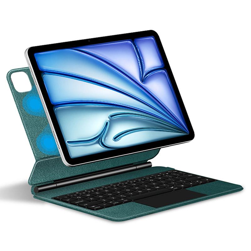 

For iPad Air 13 (2025)/(2024)/Pro 12.9 (2022)/(2021)/(2020)/(2018) Bluetooth-Compatible Keyboard+Leather Tablet Case Green