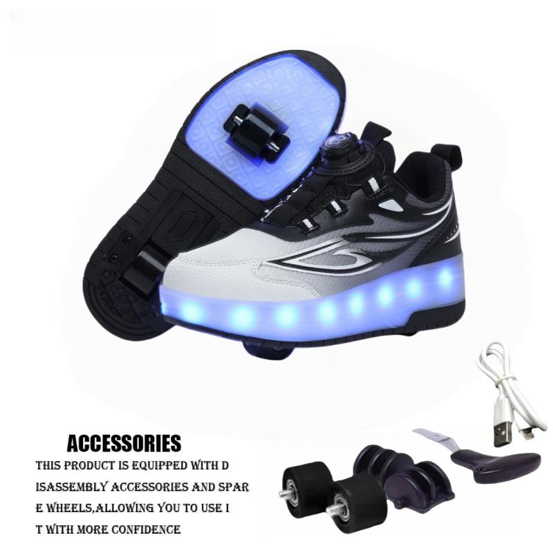 New LED Light Up Roller Skates Kids Unisex Rechargeable Dual Wheel Detachable Teenager Entertainment Casual Inline Skates