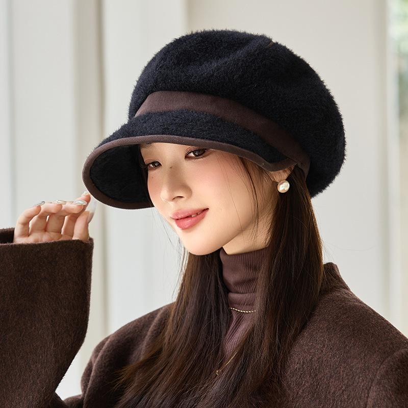 Fleece Warm Octagonal Hat Women's Autumn and Winter Outdoor Windproof Ear Protection Beret British Retro Cap