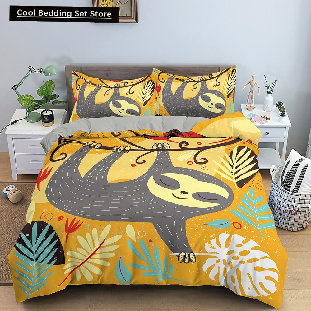 Cartoon Sloth Bedding Set for Bedroom Home Manga Style Sloth Print Duvet Cover Lazy Sleeping Australian Animal Soft Quilt Cover
