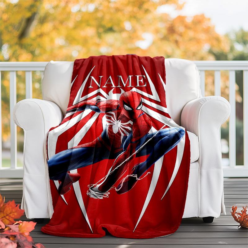 Customizable Spider Man Throw Blanket – Personalized Name, All-Season Cozy Snug Blanket, Machine Washable, Personalized Blanket