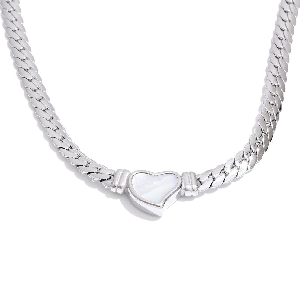 

Yhpup Stainless Steel Cuban Chain Heart Statement Collar Necklace 16K Golden Platinum PVD Plated High Quality Jewelry Waterproof