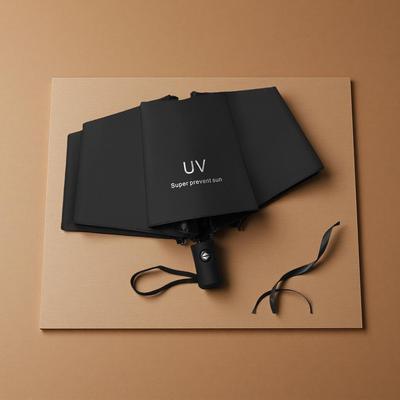 Fully Automatic UV Protection Triple-Fold Black Glue Umbrella - Sunshade, Rain or Shine, Advertising Parasol
