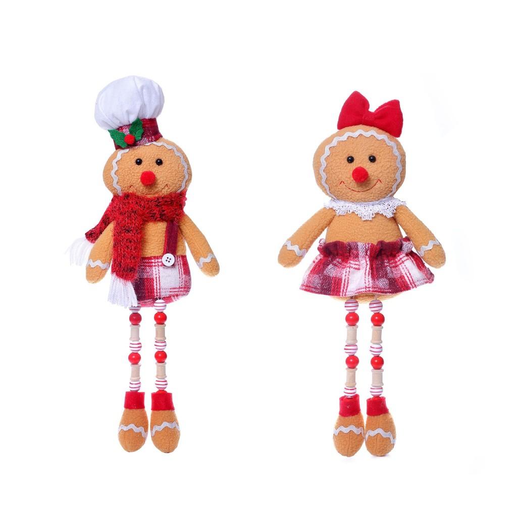 Christmas Decoration Gingerbread Man Wooden Bead Doll Plush Toy Xmas Decorate
