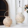 Set of Two Vintage White Battery Lantern Durable Garden Metal Round Lamp for Holiday Decoration(2pcs)
