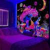 1pcFluorescent colored mushroom tapestry, ultraviolet black light natural plant forest moon flower mysterious night sky tapestry