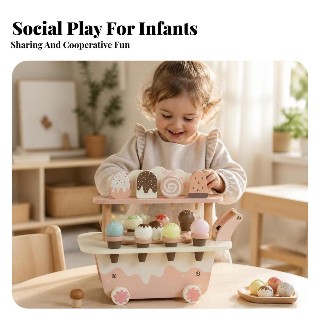 Wooden Ice Cream Cart Pastel Young Child for Playroom