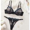 European and American Black Mesh Gradient Embroidery Lingerie Set