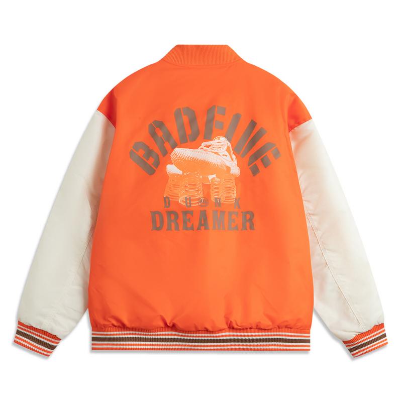 Li Ning Basketball Series Letter Splicing Single-Breasted Loose Cotton Jacket Men Jacket Orange AJMV075-5