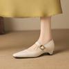 Krazing Pot Microfiber Square Toe Thick Med Heels Spring Summer Shoes Big Size 43 Metal Buckle Women Office Lady Pumps