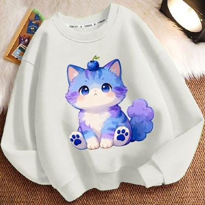Modischer Kinder-Cartoon-Kätzchen-Hoodie für Herbst und Winter, lässiges langärmeliges Rundhals-Oberteil für Jungen und Mädchen