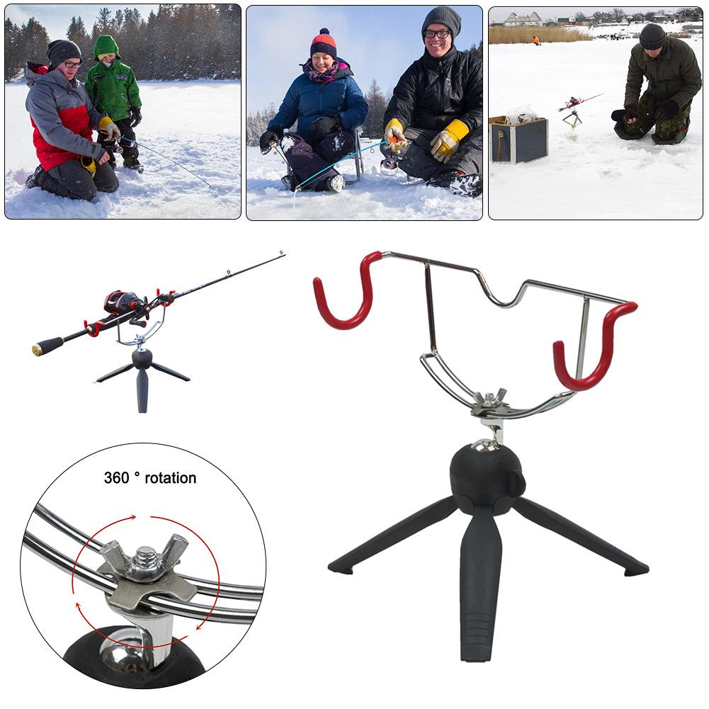Doppelkopf-Angelrutenhalter Einfache Montage Metall-Klapprutenhalter Winterrutenhalter für Angelausrüstung Wintermeer