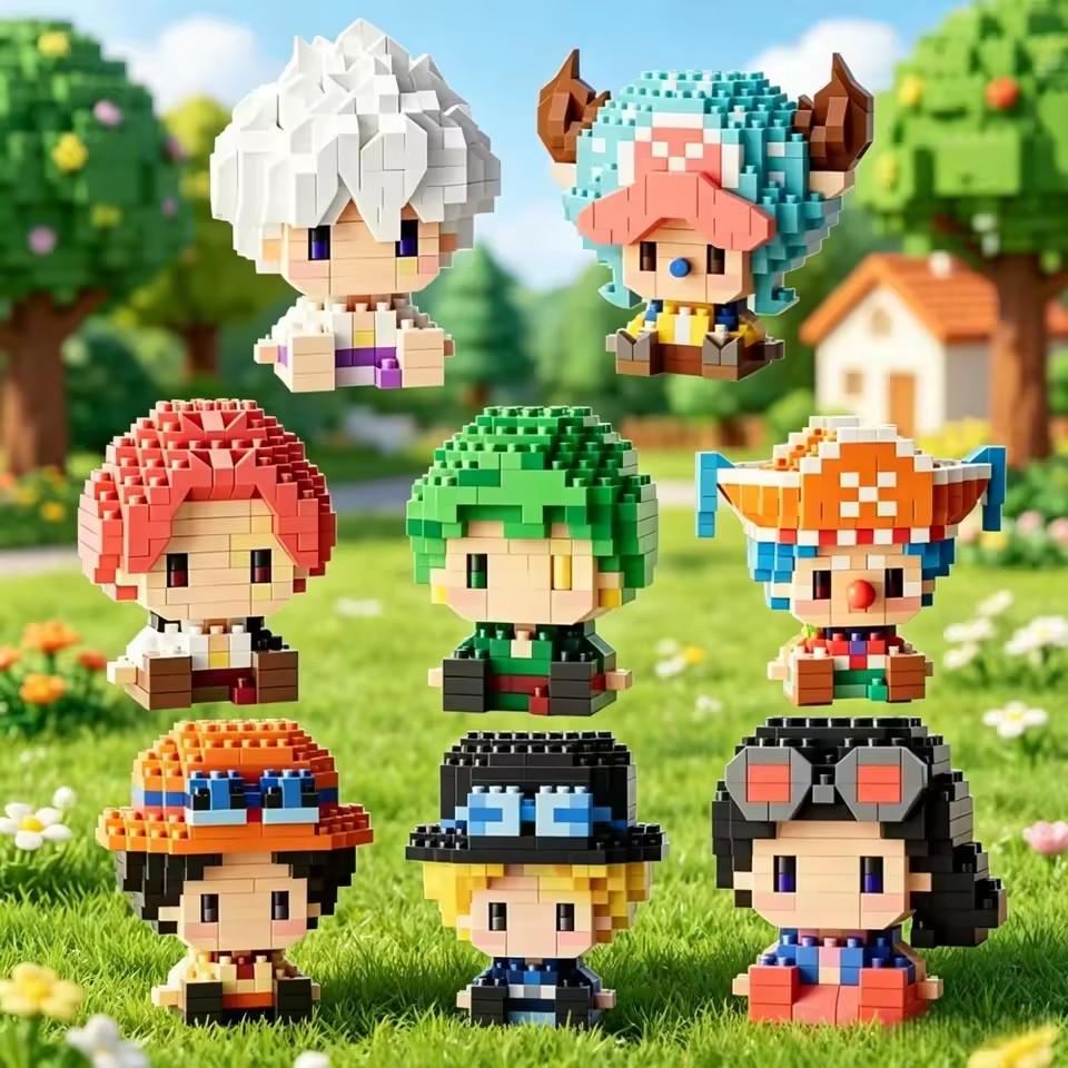New ONE PIECE Sun God Nika Luffy Micro Building Block Chopper Ace Buggy 3D Anime Model Assembly Mini Bricks Figure Toys For Gift