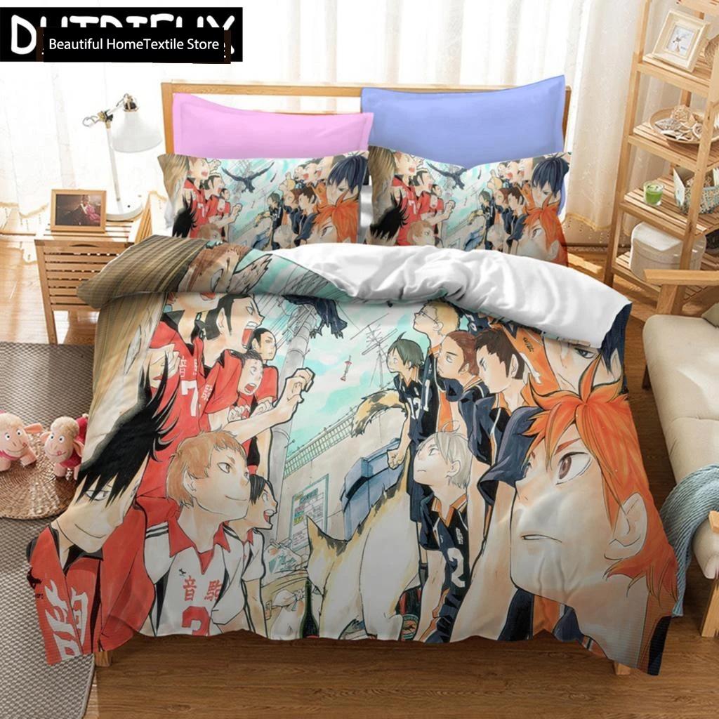 Haikyuu!! Sängklädesset 3D Anime Polyester Örngott Påslakan Queen King För Pojkar Gåva Volleyboll Anime Påslakanset
