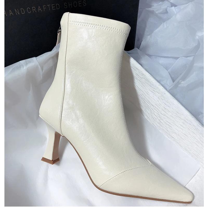 Fashion 2025Autumn Vintage Pointed Toe Women Ankle Boots Fashion Soft Leather  Elegant High Heel Short Botas Zapatos De Mujer