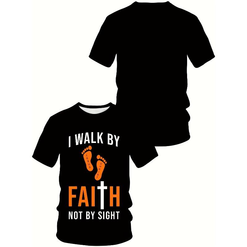 European Size Plus-size Men's 3D T-shirt, Crew Neck, Extra-large Men's Crew Neck T-shirt, Featuring Religious Text, Casual Vacation Style, Breathable