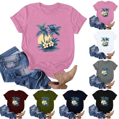 Damenmode Lässiges T-Shirt mit Hawaii-Print, kurzärmelig, kurzärmelig