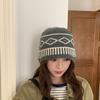 Jacquard Rhombus Plaid Fisherman Hat Autumn and Winter Warm and Versatile Color Block Knitted Woolen Hat for Women with Large Head Circumference