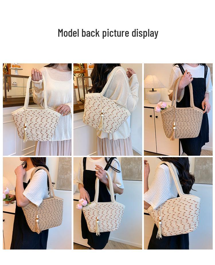 Women's Large Woven Straw Tote Bag - 2025 Summer Beach & Fashion Bucket Style