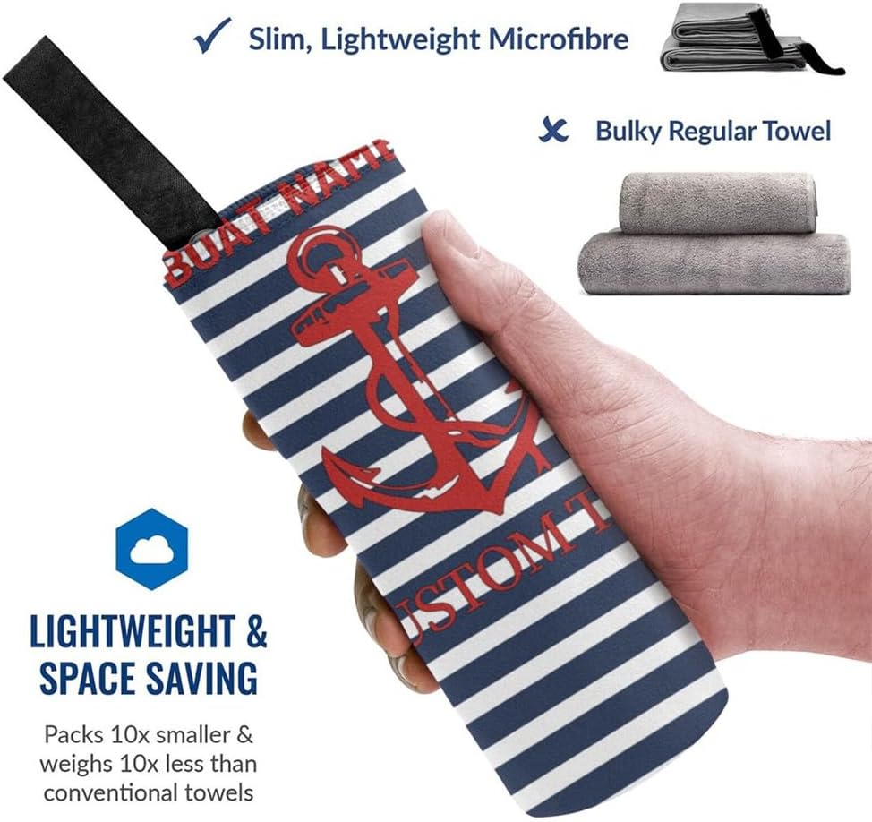 Customizable Nautical Anchor Striped Beach Towel Polyester Bath Mat Gift for Boat Pool Summer Coastal Sailor Decor