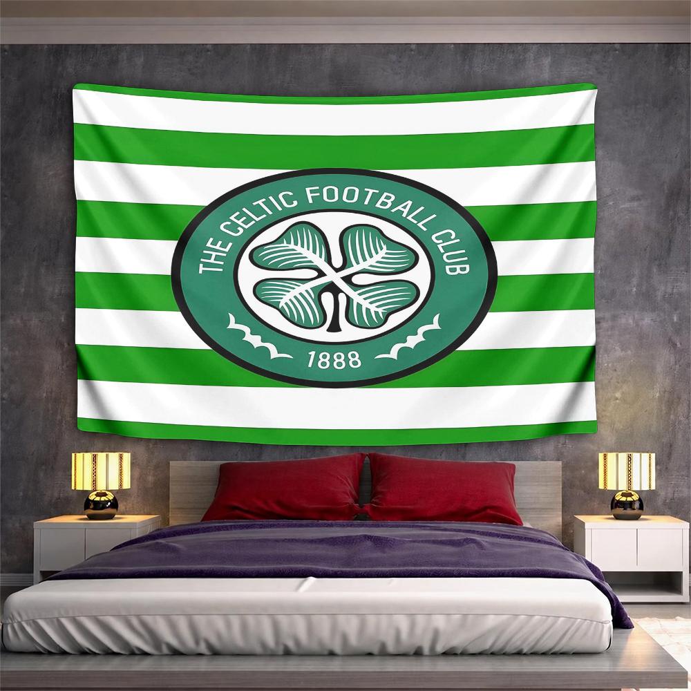 Celtic Football Club Crest Green White Hoops Shamrock Wall Tapestry Fan Decor for Bedroom Man Cave Gift