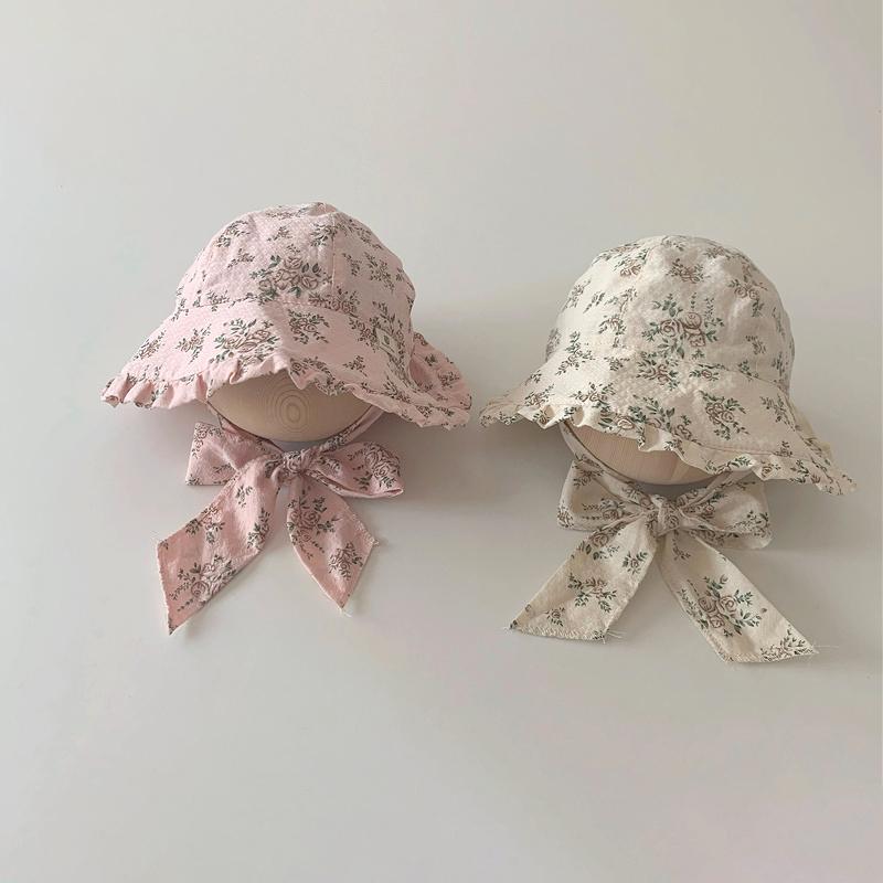 Summer Baby Girl Sunshade Hat Sweet Flower Print Big Brim Sun Hat Princess Kids Fisherman Cap Floral Children Bonnet Photo Prop