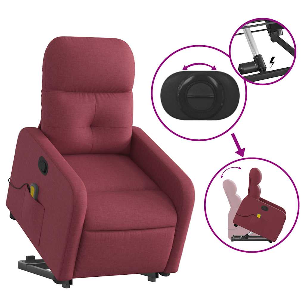 Vidaxl Lift and Massage Armchair, Reclining, Burgundy, Fabric Upholstered