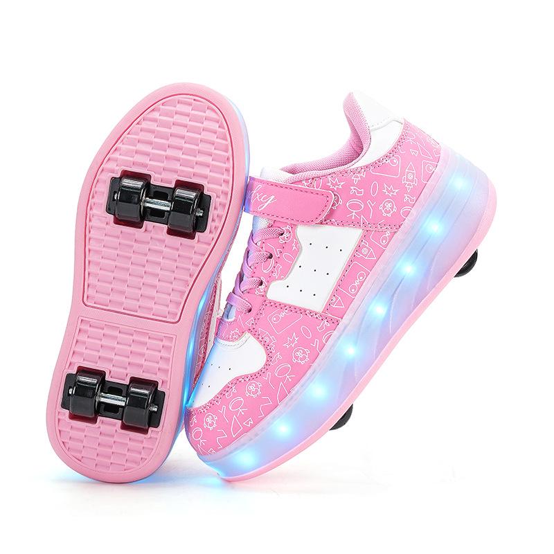 

LED Flashing Roller Shoes for Kids with Retractable Wheels, Four-Wheel/Two-Wheel, Luminous Lights, In Stock 36