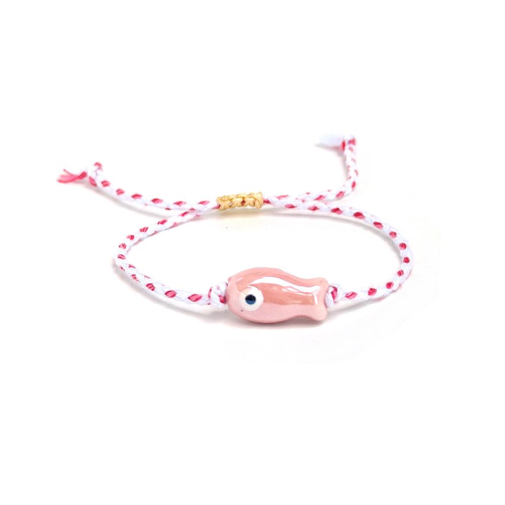 Vlen Adjustable Summer Beach Bracelet Ceramic Fish Charm Boho Style Colorful Rope Braided Handmade Jewelry Gift for Women