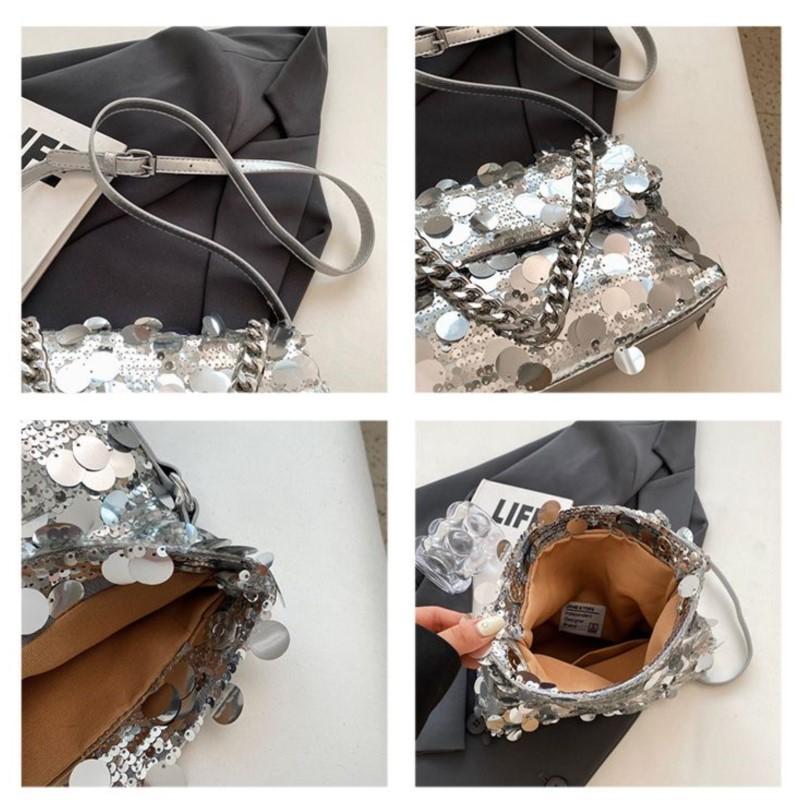 Bolsa de Mão Vintage com Miçangas Mulheres Brilhante Corrente Casual Bolsas de Ombro Feminina Estética Fairy Core Bolsa Mensageiro