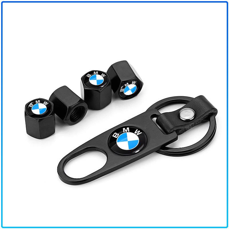For BMW E34 E46 E39 E38 E90 E60 E36 F30 F30 F10 E92 E38 E91 G30 G38 M3 M5 Fashion Car Tire Valve Caps with Car Badge Keyring Keychain Set