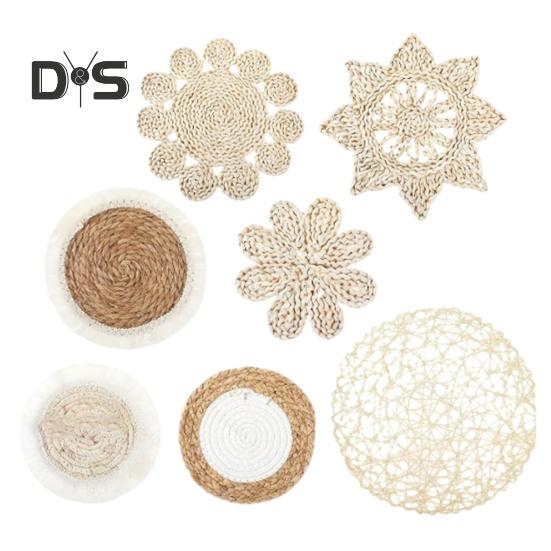 

7 шт./компл., бохо-соломенное плетеное настенное украшение для дома, офиса, гостиной, спальни, настенное искусство, деревенское натуральное плетеное украшение 7pcs