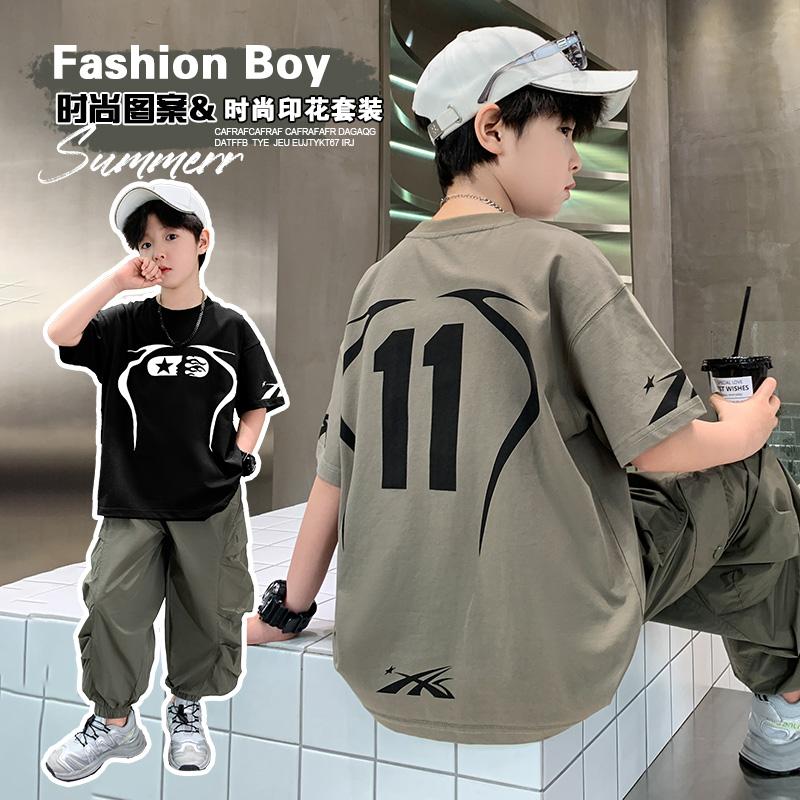 Boys' Summer Set 2026 New Children's Summer Dress, Medium and Large Children's Handsome and Fashionable Short sleeved Pants, Boys' Clothes Trendy