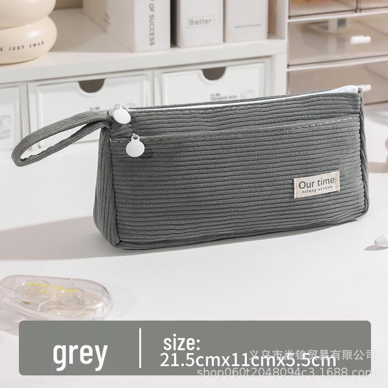 Japanese Corduroy Pencil Case: Simple, Solid Color, Multifunctional, Large Capacity for Students
