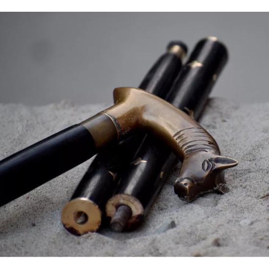 Designer Antique Brass Animal Head Handle Wooden Walking Cane Stick Greet Gift