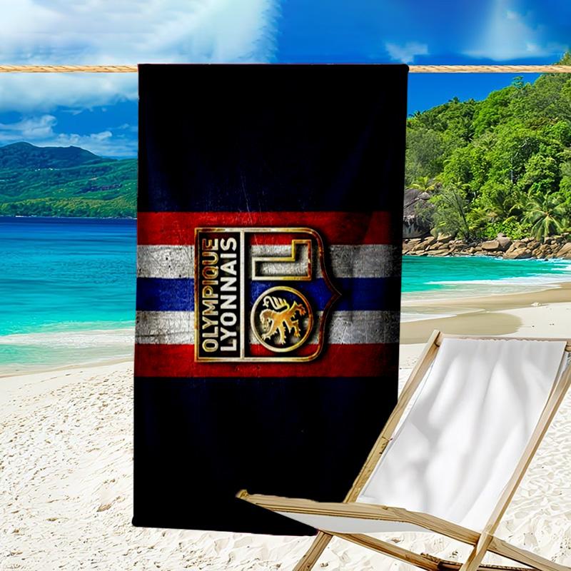 Lyon Football Crest Printed Beach Towel, Super Soft Microfiber, Perfect Gift Birthday, for Pool, Beach, Travel, for Family and Friends