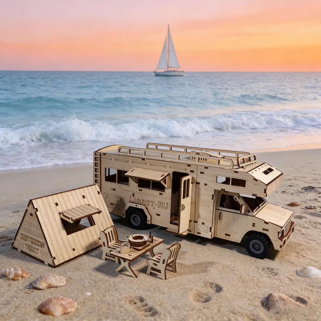 3D Wooden Puzzle Camper Van Scale Miniature DO-IT-YOURSELF Miniature Kit Handcrafted Present Home Decor Assembly Toy