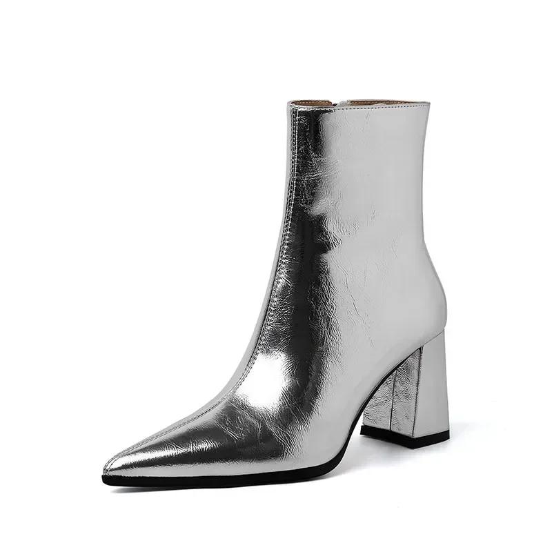Fashion 2024 Autumn and Winter Hot Selling Comfortable Fashion High Heel Women's Boots Gold Silver Sexy Party Square Heel Women's Boots
