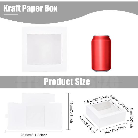 BENECREAT 16Packs 5.5x5.5x2inch Clear PVC Square Window Gift Boxes, White Kraft Paper Present Boxes for Wedding Favor, Festival Gift Packaging,
