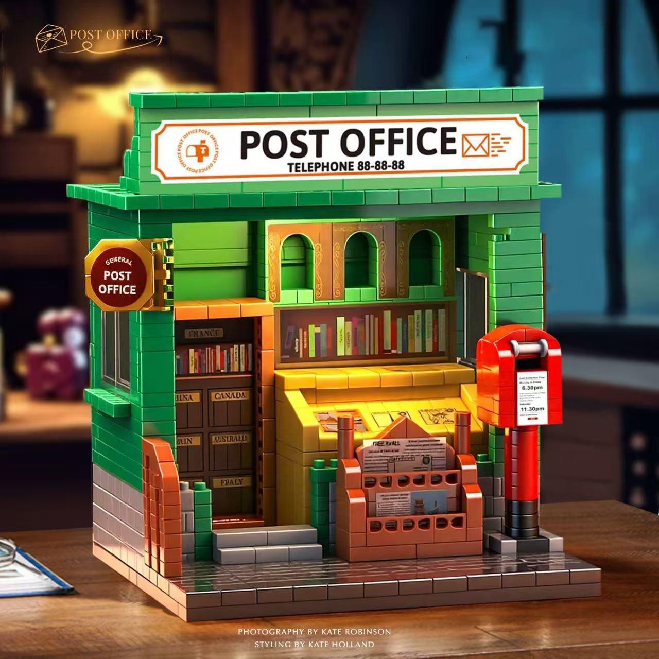 Mini Micro Brick Retro Post Office Coffee House Building Block Model, High Difficulty Assembly Puzzle, Christmas Gift
