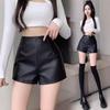 Women's Fall Winter Plus Size Black High Waisted Outer Wear Slimming Wide Leg PU Leather Shorts Base Pants Mini Shorts Versatile Slim Fit Hot Pants