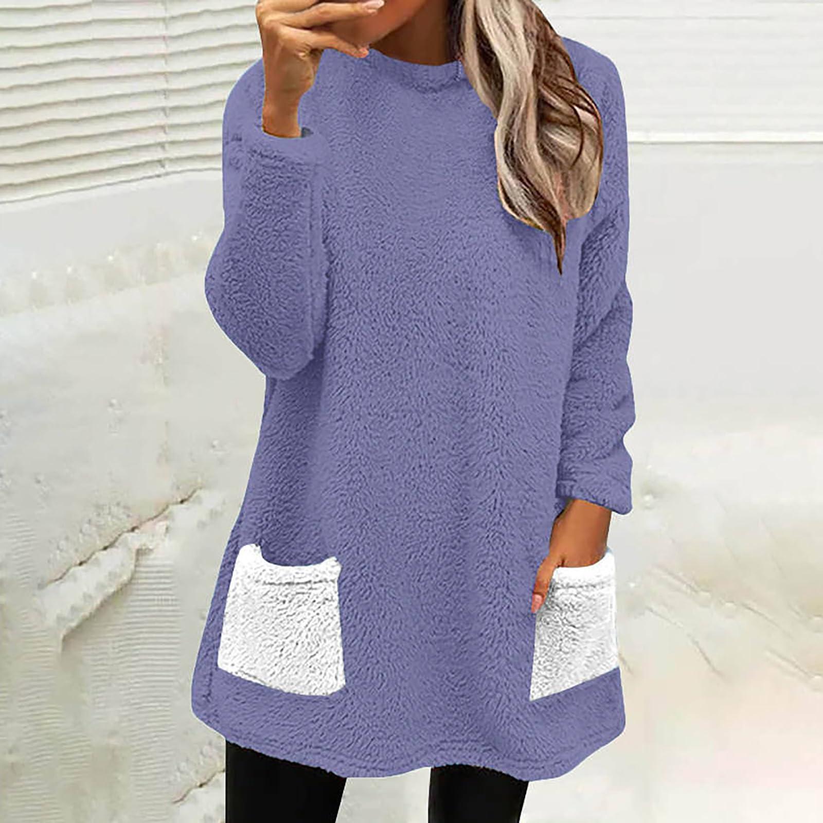 

Женская модная повседневная толстовка с длинным рукавом и карманом, цветная плюшевая футболка, топ XL фиолетовый