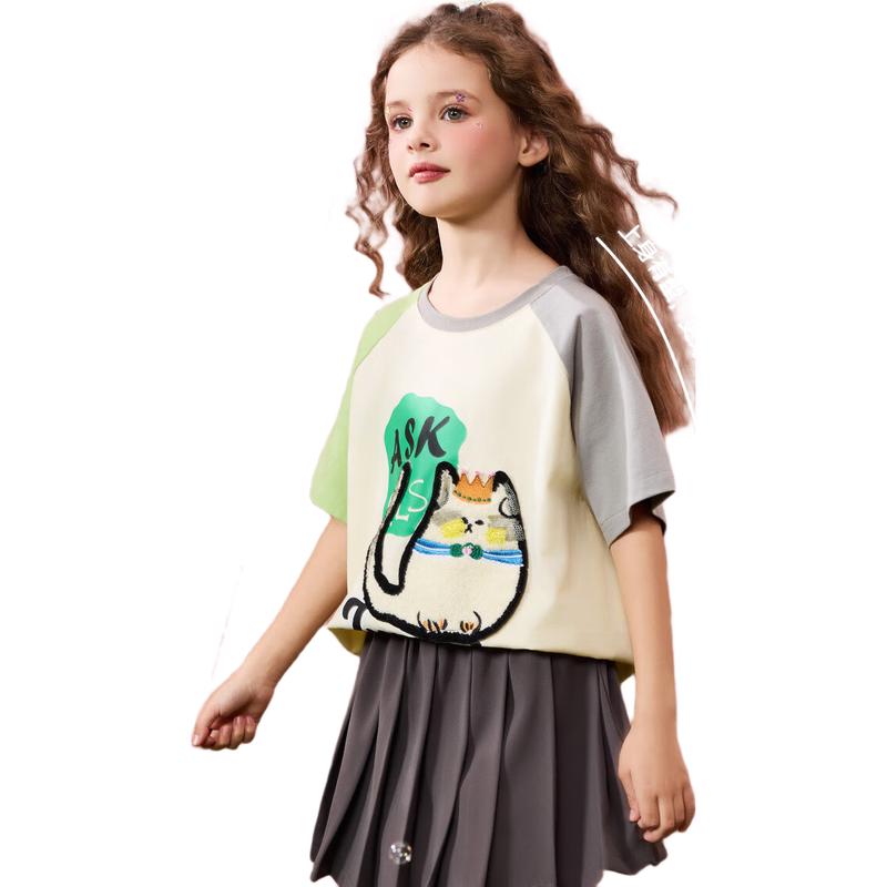 ASK JUNIOR Girls' Color-Block Breathable Short Sleeve T-Shirt