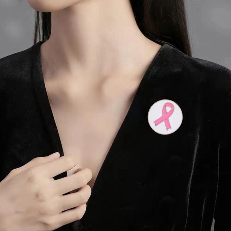 10Pcs Cancer Awareness Brooch with Back Clasp Pink Metal Ribbon Pins Awareness Lapel Pin for Clothing Dress Jackets Hat