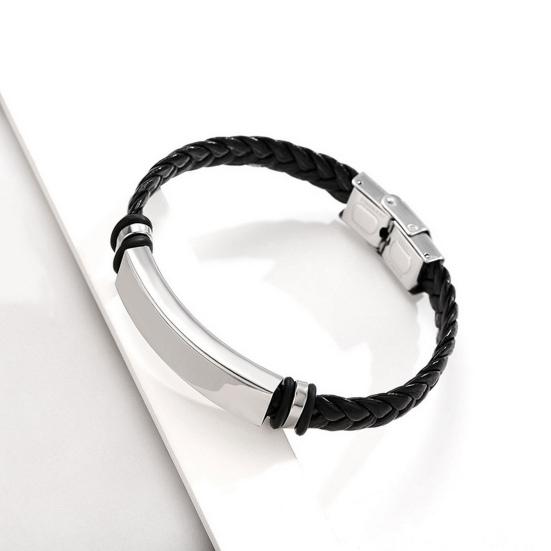 Men Bracelet Fine Workmanship Leisure Style Braided Minimalism Adjustable Buckle Decorate Fade Resistant Braided Faux Leather Bracelet for Daily Wear