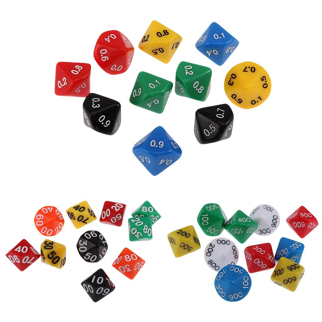 Pack of 10 Acrylic Ten Sided D(00-90) Dices toys