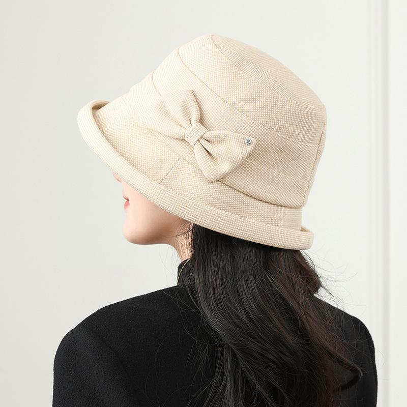 The New Women's Plaid Basin Hat In The Elderly Bucket Hat Autumn and Winter Warm Top Hat