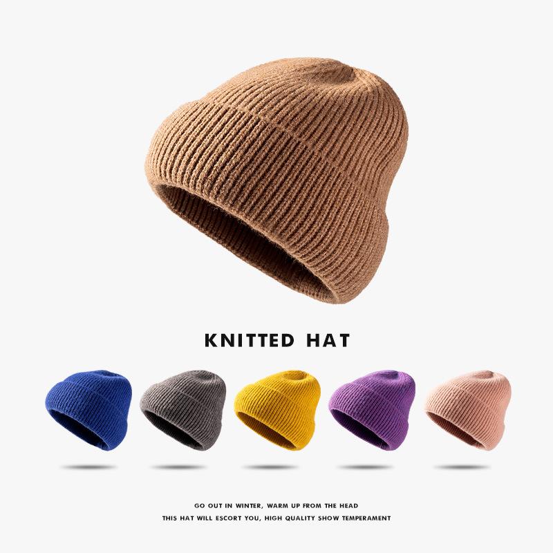 Custom Winter Hats Wool Beanie Embroidery Logo Classic Knit Beanies Knit Cuffed Plain Hats Skull Cap Warm Beanies